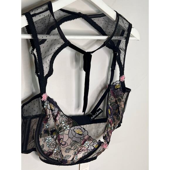 For Love and Lemons Clara Floral High Neck Underwire Bra Black Women's 38D NWT - Picture 5 of 11